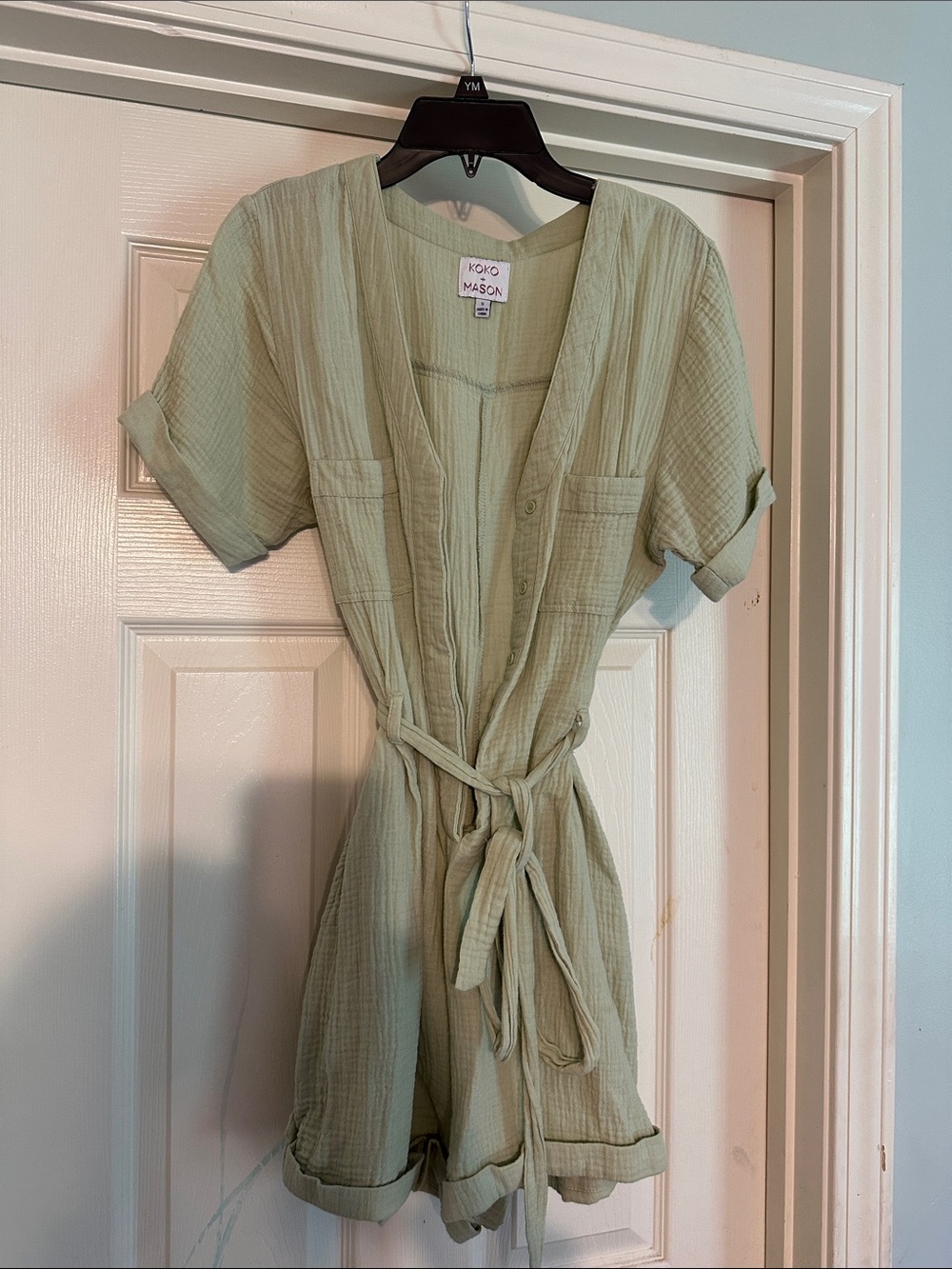 KOKO & MASON Sage Short Sleeve Romper with Tie Waist